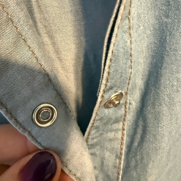 Solitaire Blue Button Down Shirt with White Embroidery - Picture 5 of 9